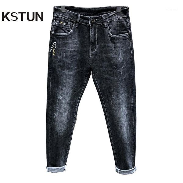 

men skinny jeans pants dark gray spring and autumn high stretch men's jeans trousers slim homme heren casual pants1, Blue