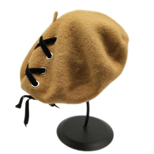 

202009-ax379 velvet cross bowknot wool leisure street lady beret hat women leisure painter hat, Blue;gray