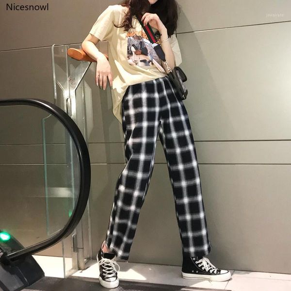 

women's pants & capris harajuku style plaid women 2021 korean checkered for streetwear oversize plus size fashion trousers1, Black;white