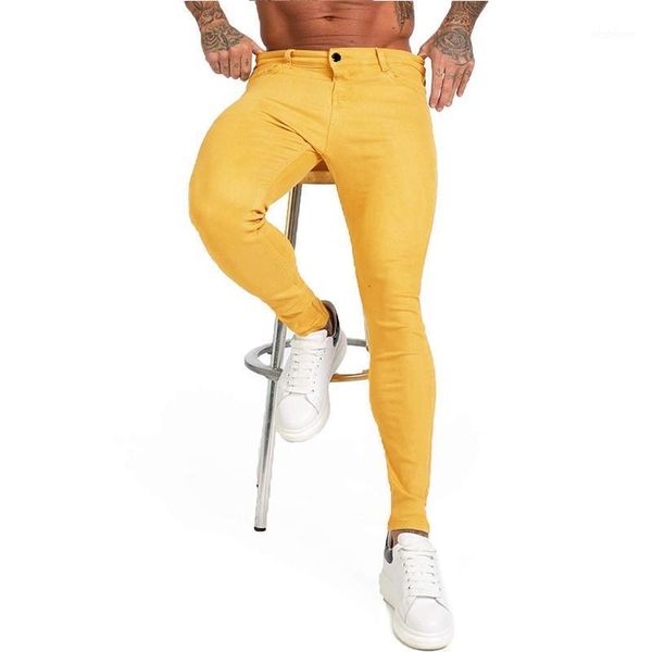 

men's jeans men stretch skinny solid 4 color fashion casual slim fit denim trousers male yellow red gray pants brand1, Blue