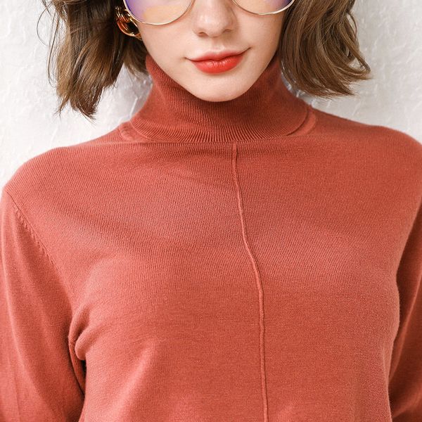 

lhzsyy 2020autumn winter new women' knitted turtleneck sweater solid color loose bottoming shirt soft wild blouse knit pullovers, White;black