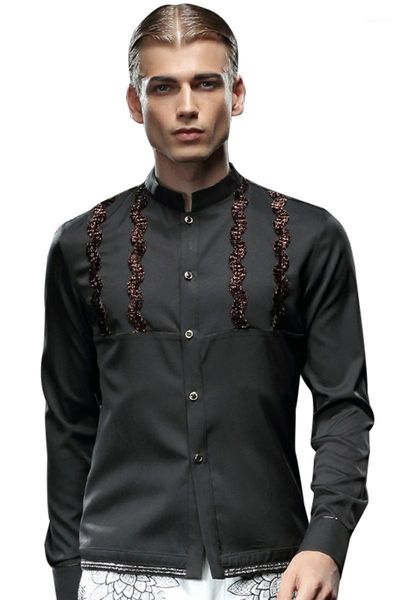 

fanzhuan new fashion casual male men's black slim long sleeved 2021 shirt collar 512059 black personality 4xl 5xl1, White;black