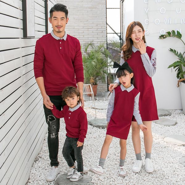 

2020 spring autumn family matching outfits mom and daughter fake two-piece dress dad son sweaters children long shirts lj201111, Blue
