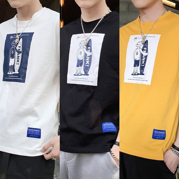 

fp7uy 2020 clothing men's short-sleeved trendy loose round summer korean half-sleeved style t-shirt t-shirt trendy brand men's nec, Blue