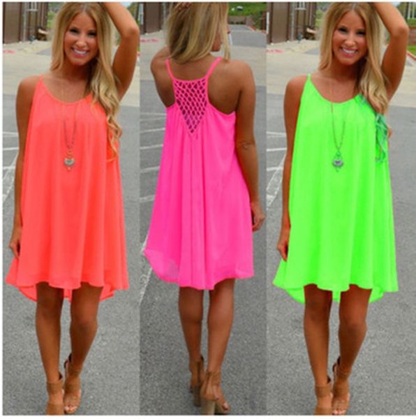 

new fashion casual sleeveless dresses women summer evening party beach dress short chiffon mini dress boho womens clothing, Black;gray