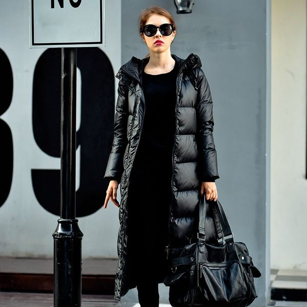 

winter jacket women long down parkas fashion coat loose thick warm hooded duck down jacket women casual plus size overcoat y201026, Black
