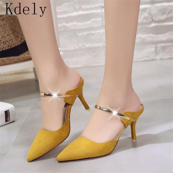 

women slippers 2020 summer new pointed metal with high heels flip flops slippers female sandals sandalias femenina, Black