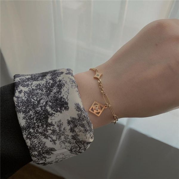 

charm bracelets korean styleÂ femininity asymmetrical square bracelet light luxury temperament zircon boutique jewelry, Golden;silver