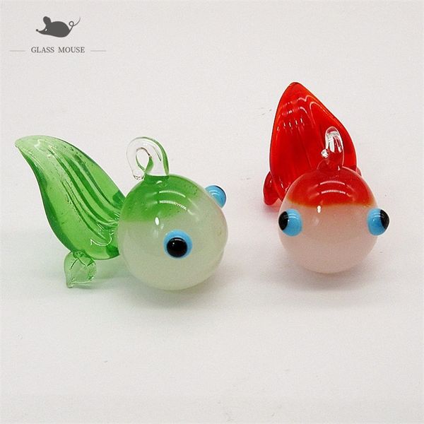 Custom Jade Cor Handmade Murano Goldfish Goldfish Ornamento Pingente Casa Aquário Peixe Tanque Decoração de Natal Mini Figurine Y201020