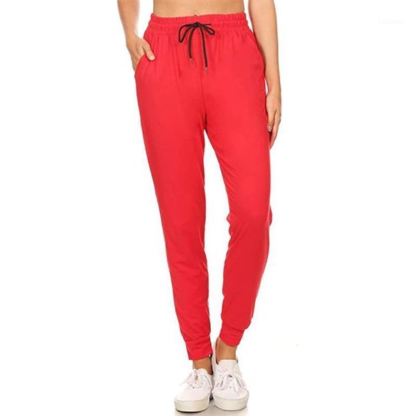 

yoga outfits women pants solid high waist elastic string bandage long fitness sports wear exercise home gym use ladies 20211, White;red