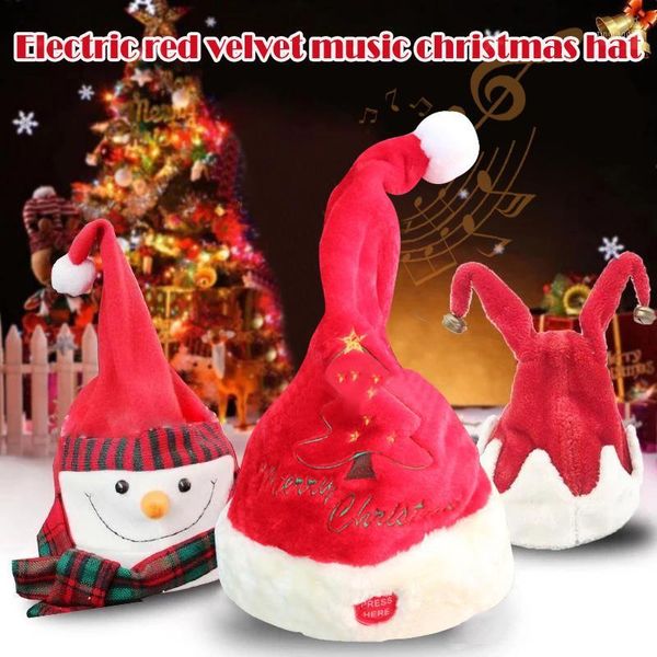 

high electric santa hat music swing cartoon red plush hat christmas party cap lg661