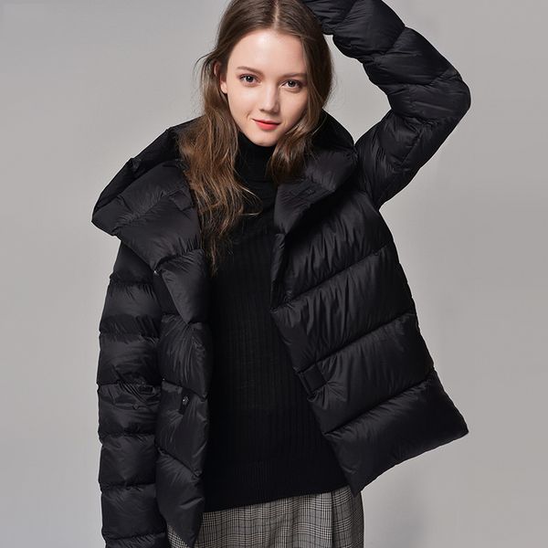 

2021 New Winter Ultra Light 90% White Coat with Loose, Thick Hot Hood Short Down Parka Outwear Snow-proof Wind ZSVY, Black