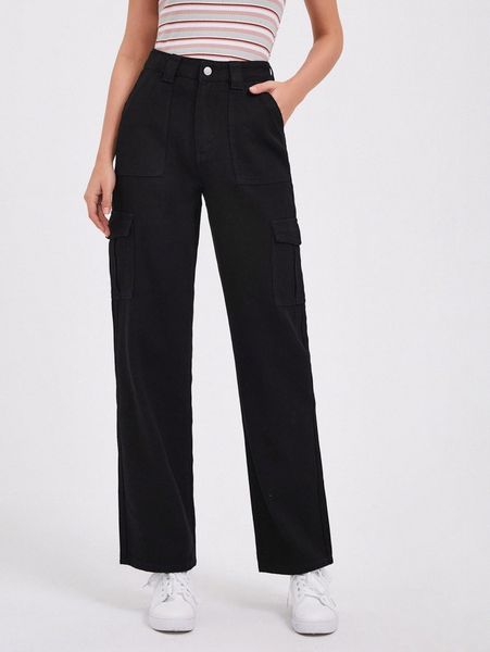 

zipper fly flap pocket wide leg jeans m0jp#, Blue