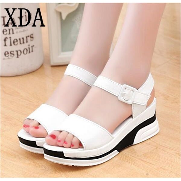 

xda summer shoes woman platform sandals women soft leather casual open toe gladiator wedges trifle mujer women shoes flats y200107, Black