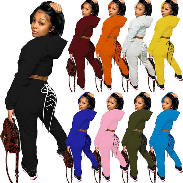 

women outfits fall winter clothing jogger suit hooded hoodies crop pants casual solid color sportswear plus size tracksuits 4049, Black;gray