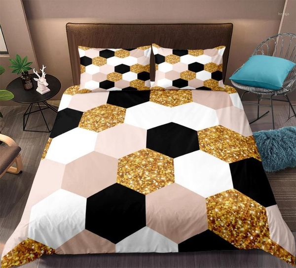 

bedding sets hexagon texture duvet cover set gold black and white geometry modern chic colorful quilt  3pcs dropship1