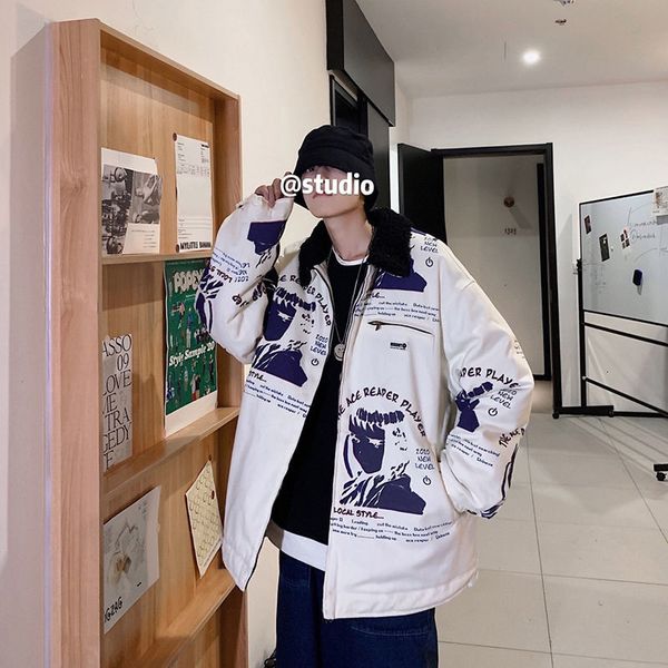 

2021 new masculino-roupas acolchoadas outono inverno nova a cores puras graffiti algodo-acolchoado casuais juventude 66u9, Black