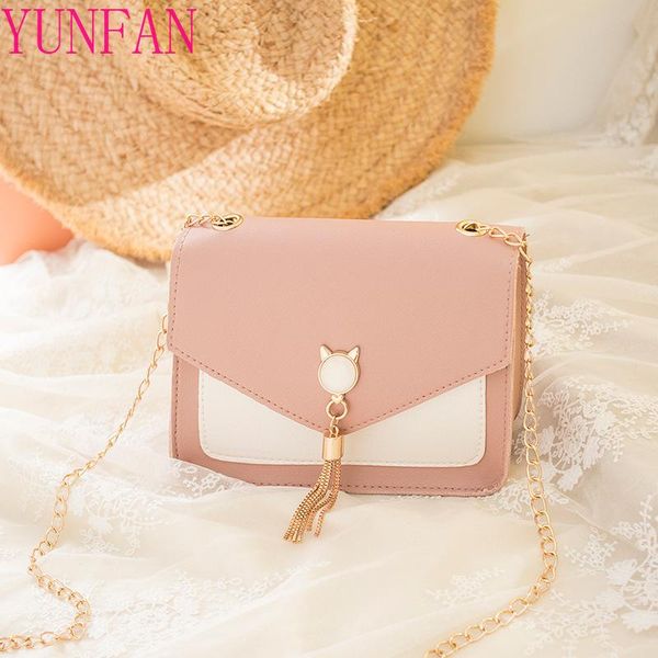 

cross body pu leather 2021 wild shoulder diagonal small bag fashion chain mini casual tassel bolsos mujer bolsa feminina