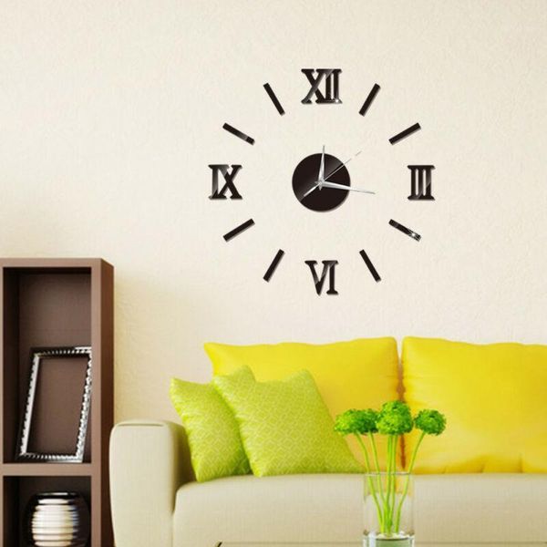

1pc 3d diy wall clocks home office decor art wall sticker mirror surface clock1