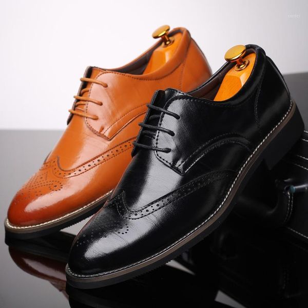 

men dress shoes male lace-up leather shoes luxury classic brogue flats oxfords for men formal wedding office business1, Black