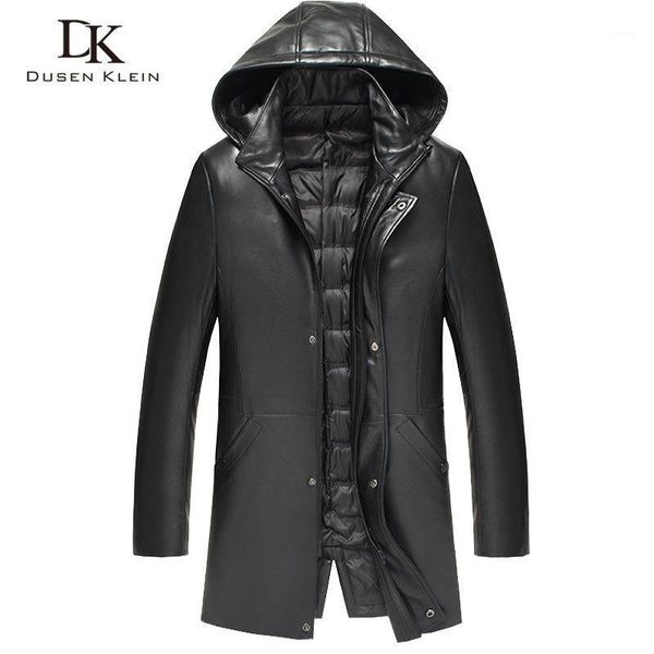

winter leather down coat long hooded detachable duck down dovetail design genuine sheepskin leather brand jacket black 71c71311