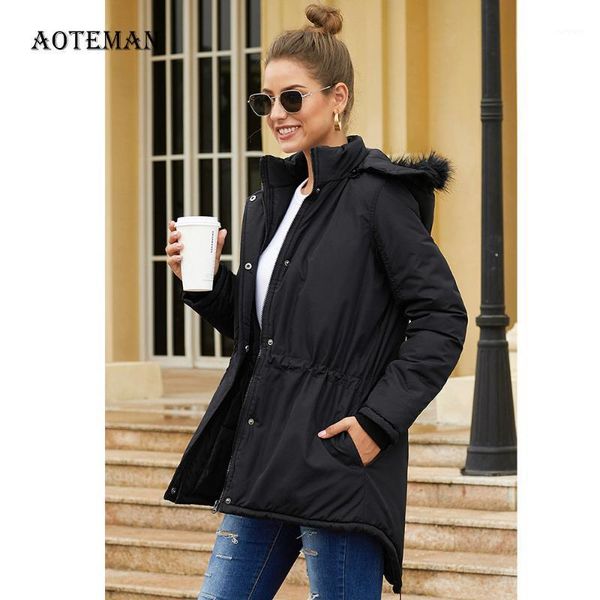 

winter spring coat women 2020 casual faux fur collar hoodies jackets female oversize solid thick warm outwear zipper parkas 3xl1, Black