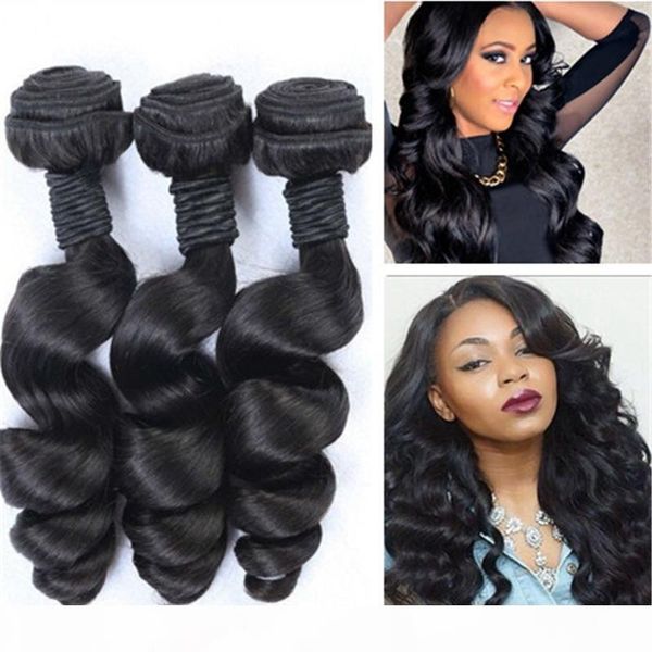 

8a grade human hair wefts loose wave 3 bundles of human hair sale malaysian wavy hair, Black;brown