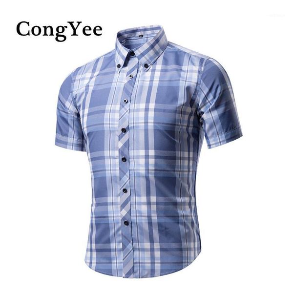 

2017 summer short-sleeve shirts men plaid casual slim fit shirts dc0171, White;black