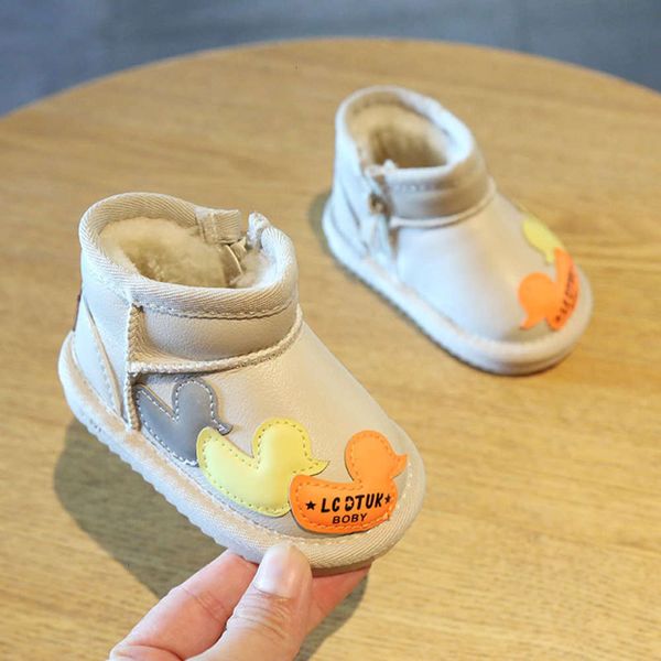 

snow winter plush boots 1-3-year-old walking 0 boy' soft soled cotton baby' children' sho 2, Black;grey