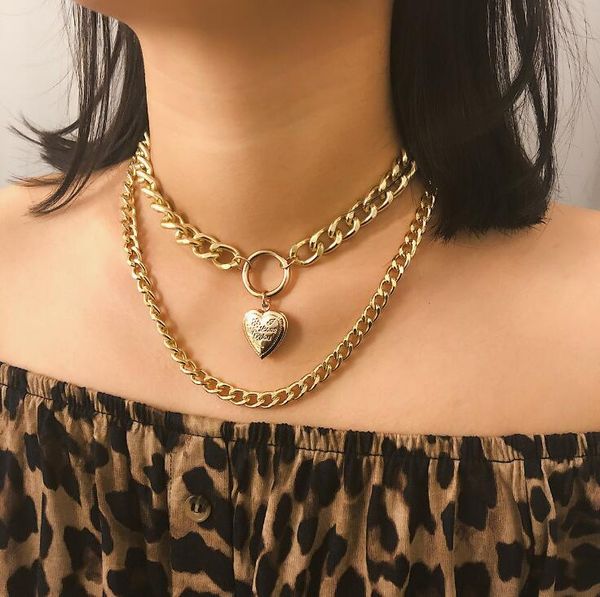 

heart love necklace locket gold chains multilayer necklace chokers necklace jewelry women necklaces hip hop gd761, Silver