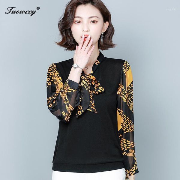 

shirt blouse fashion 2020 large size 4xl patchwork women casual bow collar shirt ladies loose floral print tunic1, White