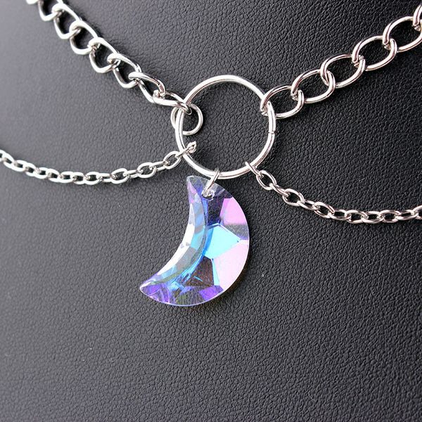 

new fashion bohemian crystal necklace moon pendant multi layer chain necklaces for women jewelry wholesale, Silver