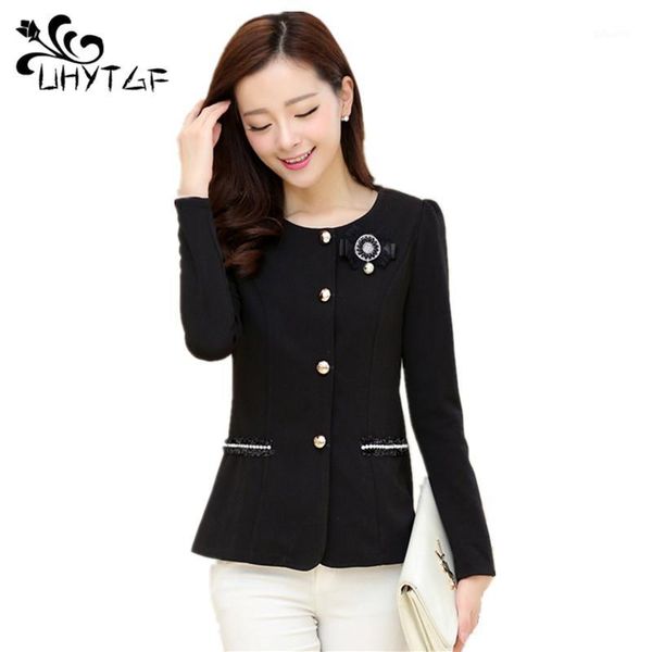 

uhytgf women clothes 2019 spring jacket women slim and elegant collarless coat casual slim plus size solid color woman x271, Black;brown
