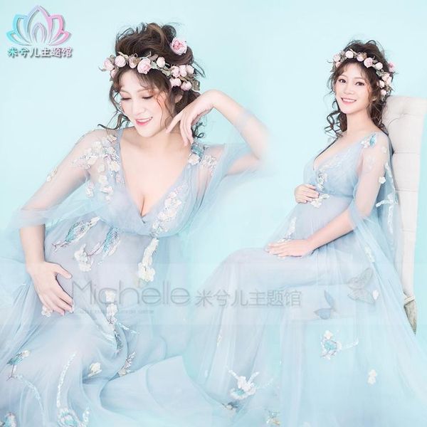 

maternity dresses fancy pregnancy po shoot studio clothing gorgeous long flower dress pregnant pography props, White