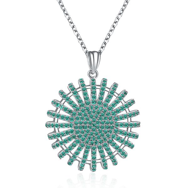 

zemior necklace for women 925 sterling silver jewelry hollow round flower pendant trendy green full cubic zirconia necklaces q0531