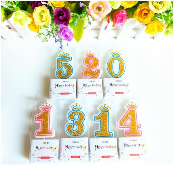 

1 pcs shinning golden pink/blue mini digital 0-9 birthday candles smoke-cake candle decoration cute kids party sqccka