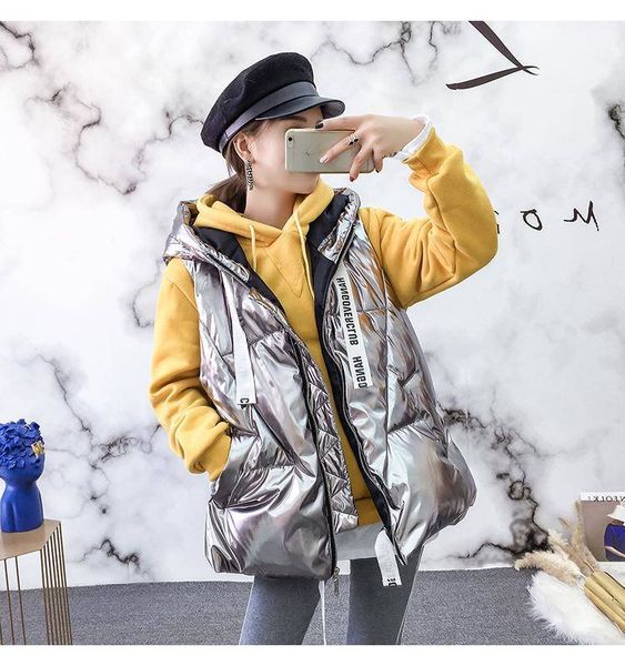 

2020 autumn winter coat women waterproof material vest solid sleeveless jacket vest casual cotton padded waistcoat for women 1023, Black;white