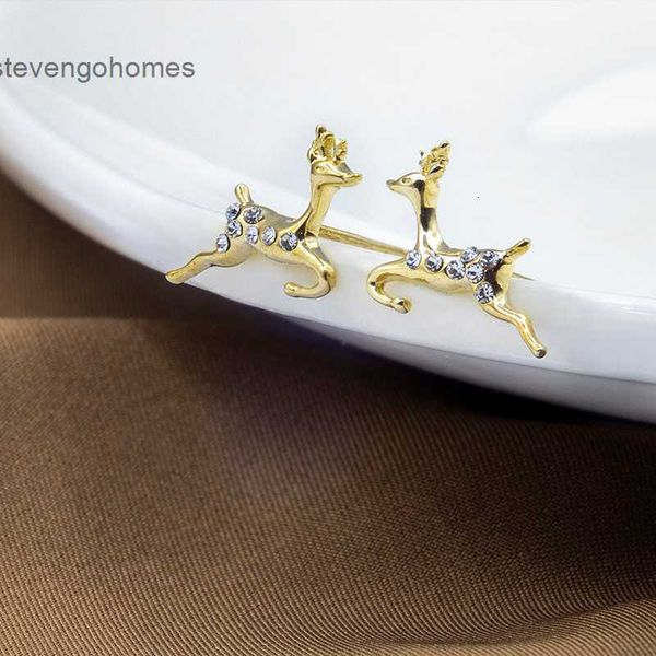 

elk s925 red pure net tremella simple nail christmas deer diamond earrings for women, Golden