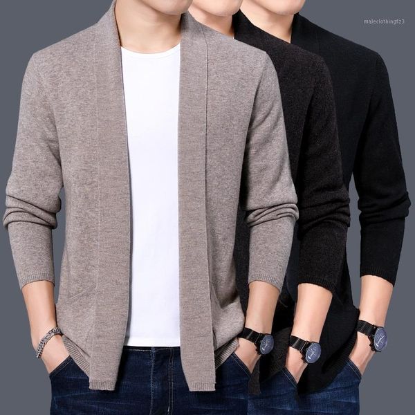 

men's sweaters 100% cashmere men shawl 2021 arrival autumn winter casual pure wool thickened warm knitted cardigan coat1, White;black