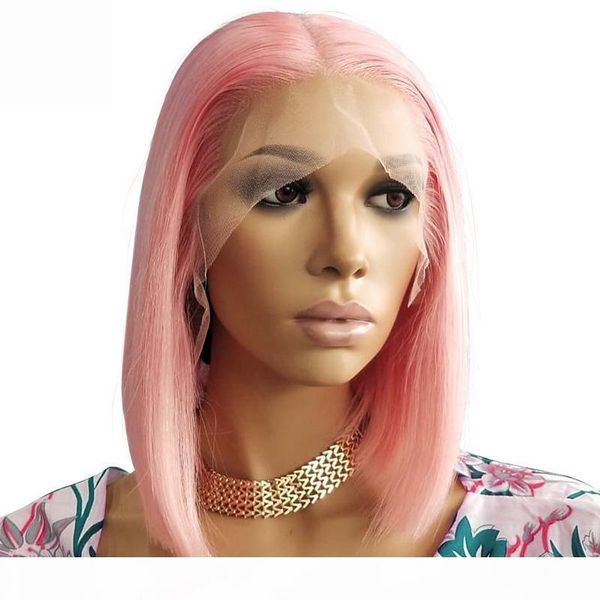 

pink lace front wigs human hair brazilian virgin 130 density lacefront straight glueless pink full lace human hair bob wig pre plucked, Black;brown