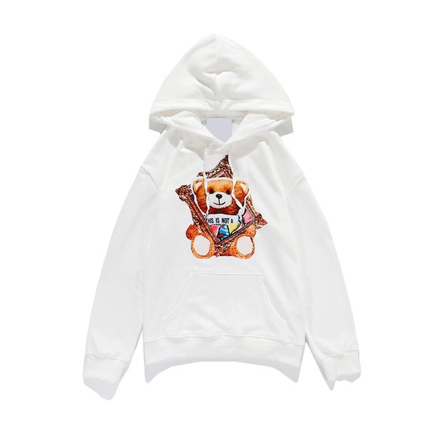 

men women hoodies fashion frame bear printed with letter hoodies mens casual solid color breathable pullover mens sweatshirts sale, Black