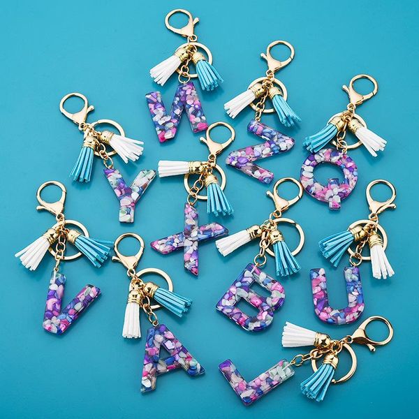 

cute creative 26 initials letter keychain tassel pendant custom resin keyrings car key ring simple alphabet key chain party gift, Silver