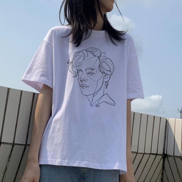 

summer harry style aesthetic art painting women t-shirt gothic casual fun harajuku short sleeve treat people with kindness, White