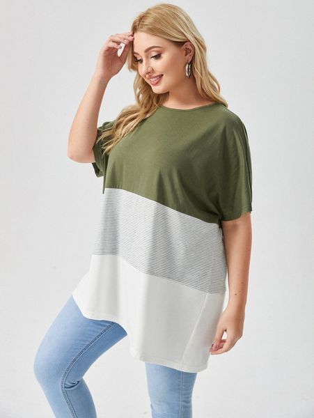 

plus batwing sleeve colorblock tee a14x#, Black