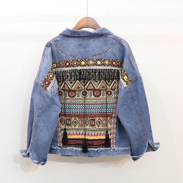 

jaqueta feminina bomber jaquetas feminino casaco jean jackets women heavy work handmade beaded loose long-sleeved jacket female, Black;brown