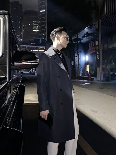 

daio ethan autumn jacket mid long korean fashion ins knee length cape men's british coat