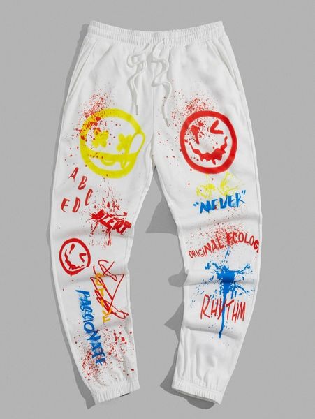 

men cartoon face & letter graphic sweatpants 60os#, Black