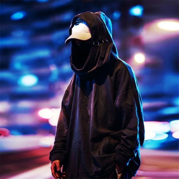 

nagri high neck fish mouth pullover japanese sweatshirts men/women hoodies oversize streetwear hip hop harajuku male 201114, Black