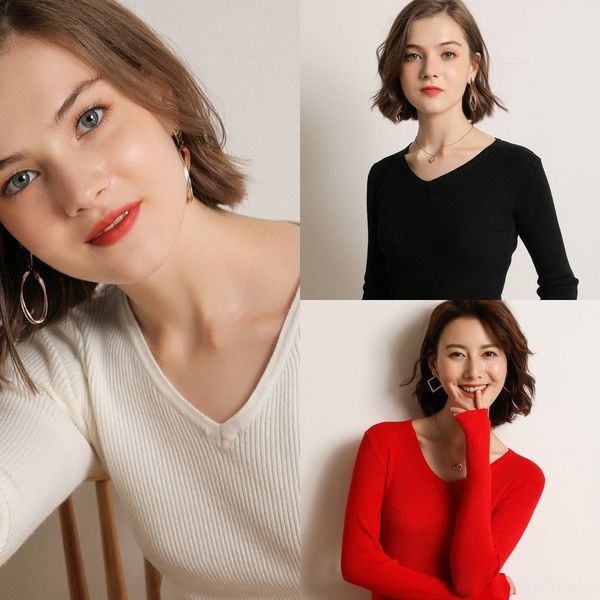 

b4pfr new wool in autumn winter 2019 women's long sleeve casual pulloversweater pulloverversatile v-neck pullover pullover and thin bot, White;black