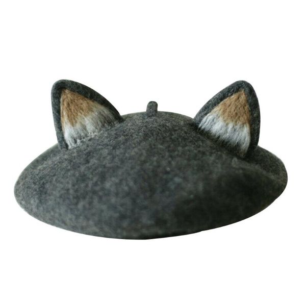 

women girl ear felt beret cap cute warm painter hat retro for autumn winter tc21, Blue;gray